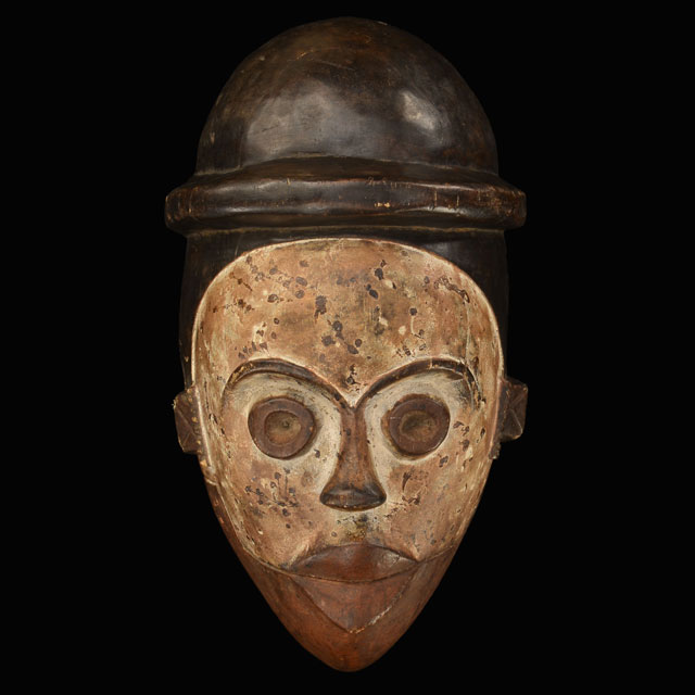 African Ogoni wooden mask with hat