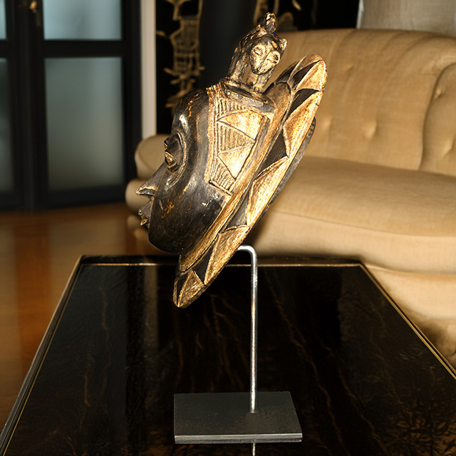 African Baule moon mask 121 on display stand Right Side