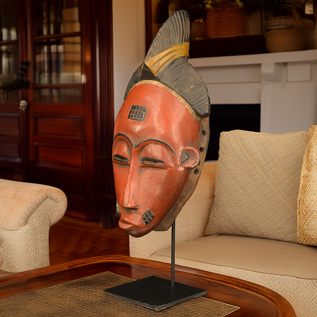 African Baule Mask 126 on display stand Left Angle