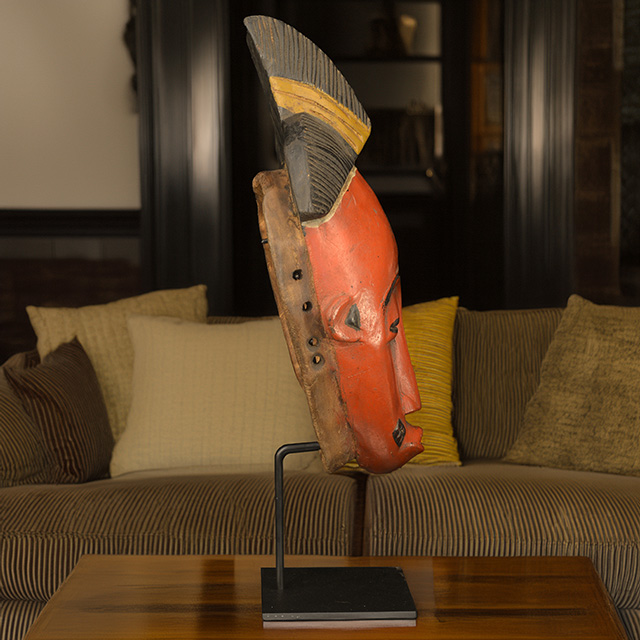 African Baule Mask 126 on display stand Right Side
