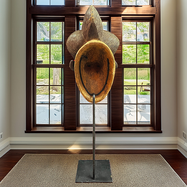 African Baule mask 131 on display stand back