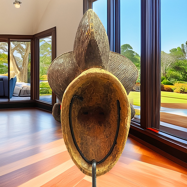 African Baule mask 131 on display stand side