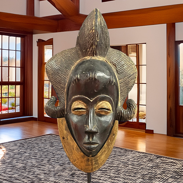 African Baule mask 131 on display stand back