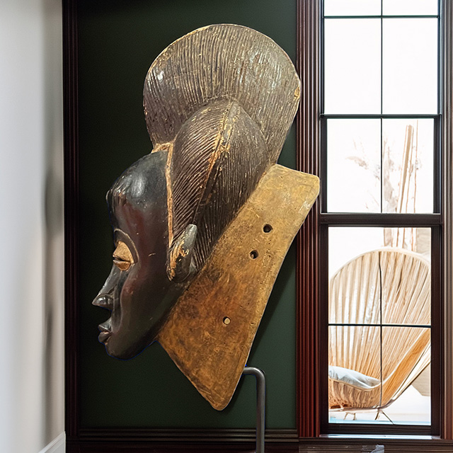 African Baule mask 131 on display stand back