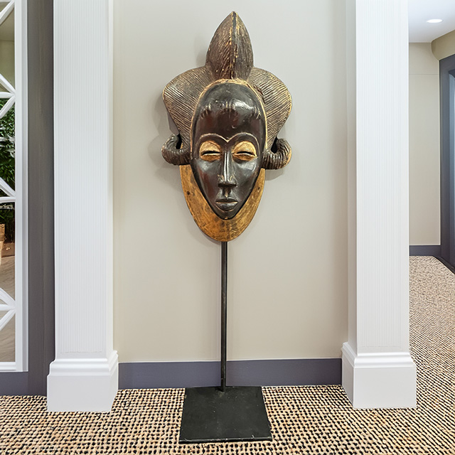 African Baule mask 131 on display stand front