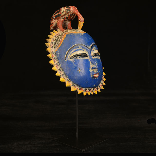 African Baule Moon Mask 116 on display stand