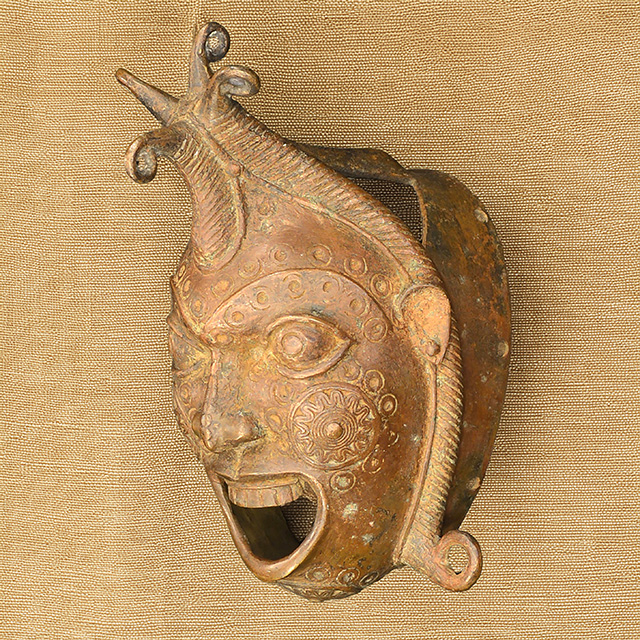African Benin Bronze Mask 26 Left Angle