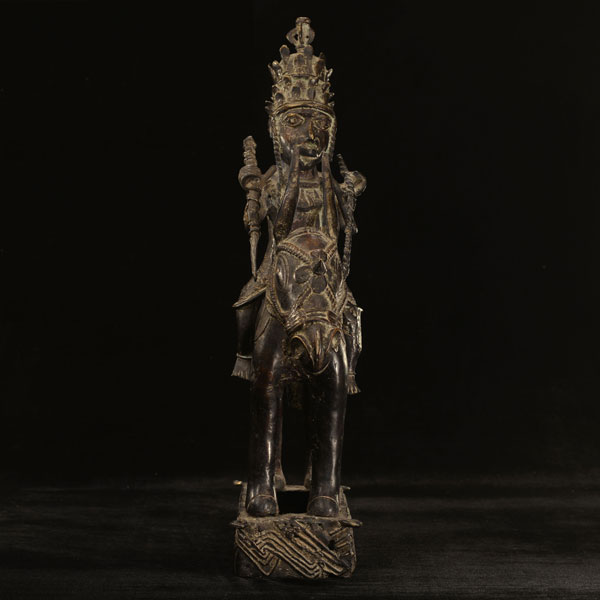 African Benin bronze mounted warrior 37 front