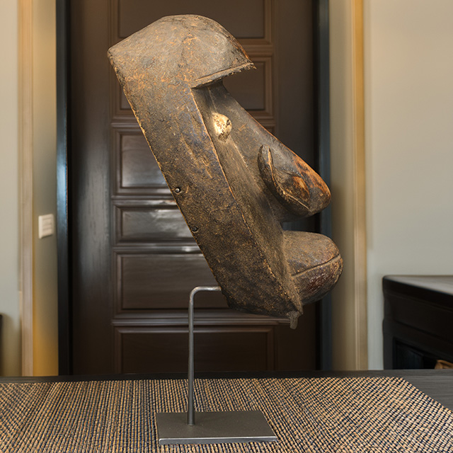 African Bete mask on display stand Right Side