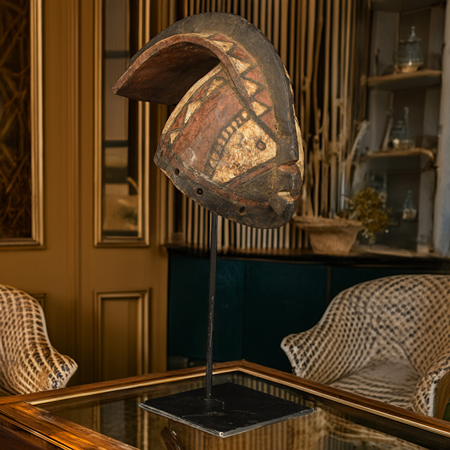 African Bobo mask on display stand