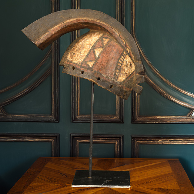 African Bobo mask on display stand Right Side