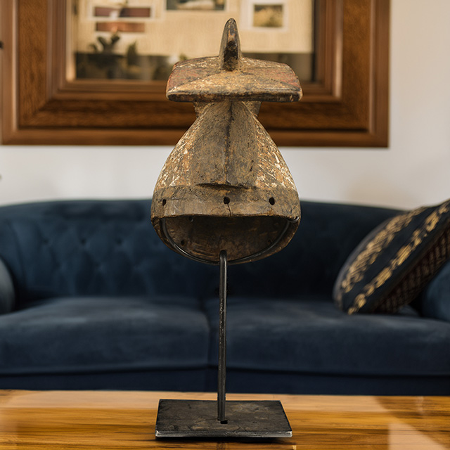 African Bobo mask on display stand