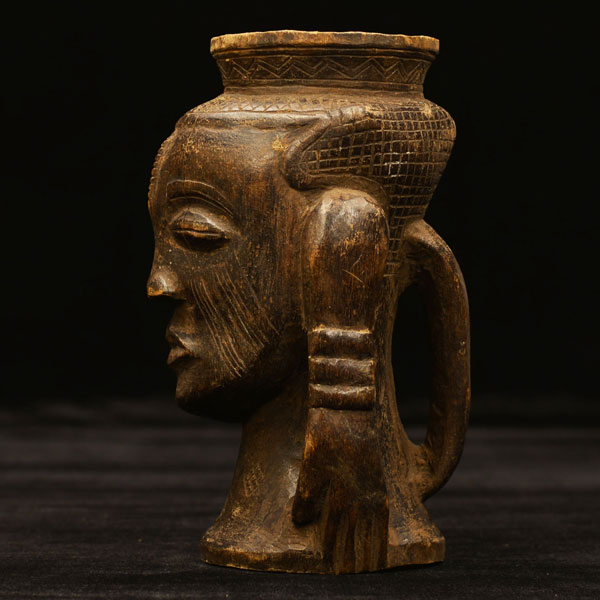 African Kuba ceremonial palm wine cup left side